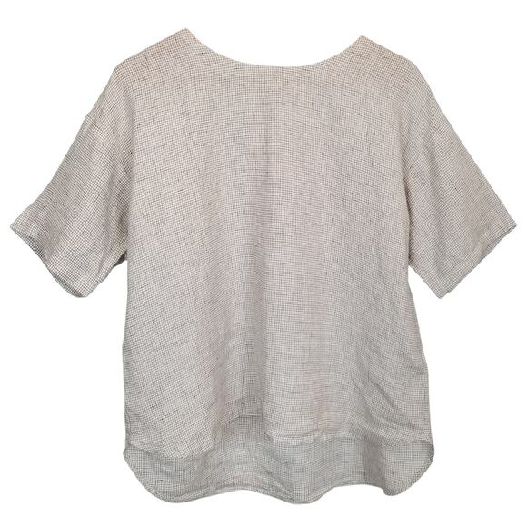 Eileen Fisher Women's Organic Linen Microcheck Short Sleeve Blouse Size Small - Picture 1 of 7